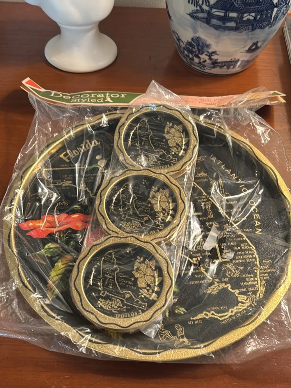 Vintage New Florida Souvenir Tray & 6 Coasters 70’s
